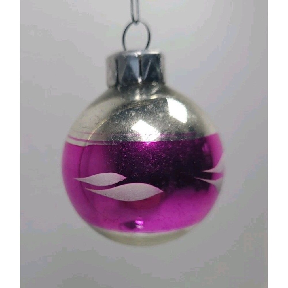 Vintage East Germany Glass Christmas Ornament Purple and silver